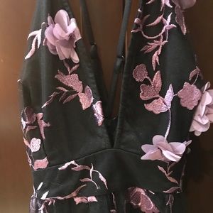 Black embroidered and purple flowers gown